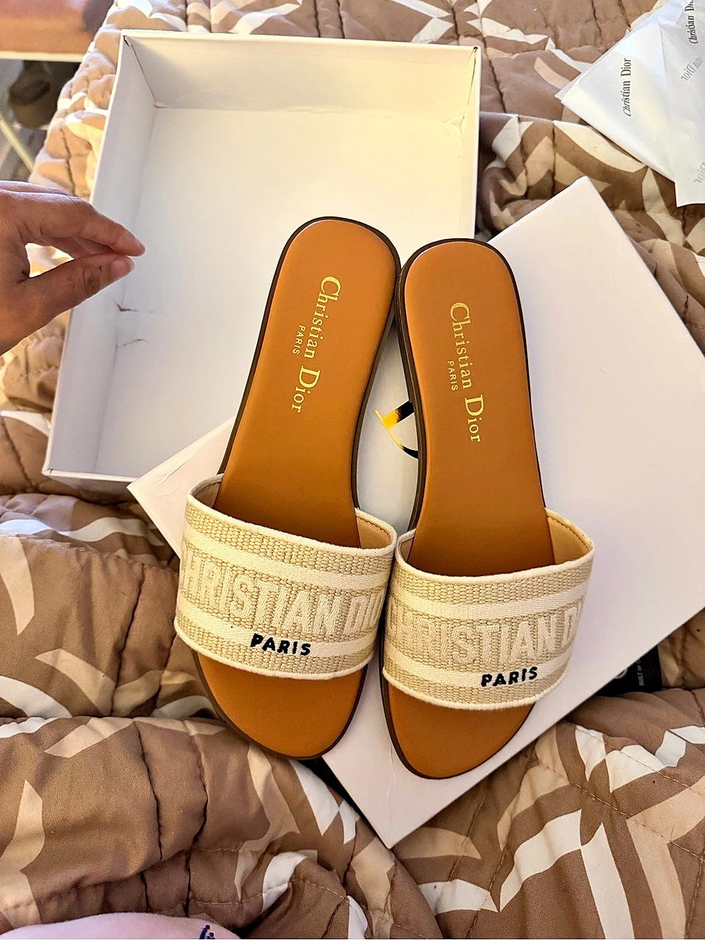 Brand New Christian Dior Dway Slide Sandals in Beige